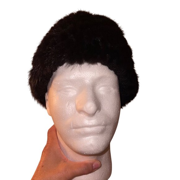 Womens Cap Black One Size Hat Thicken Winter Warm Knitted mink fur - Picture 7 of 12